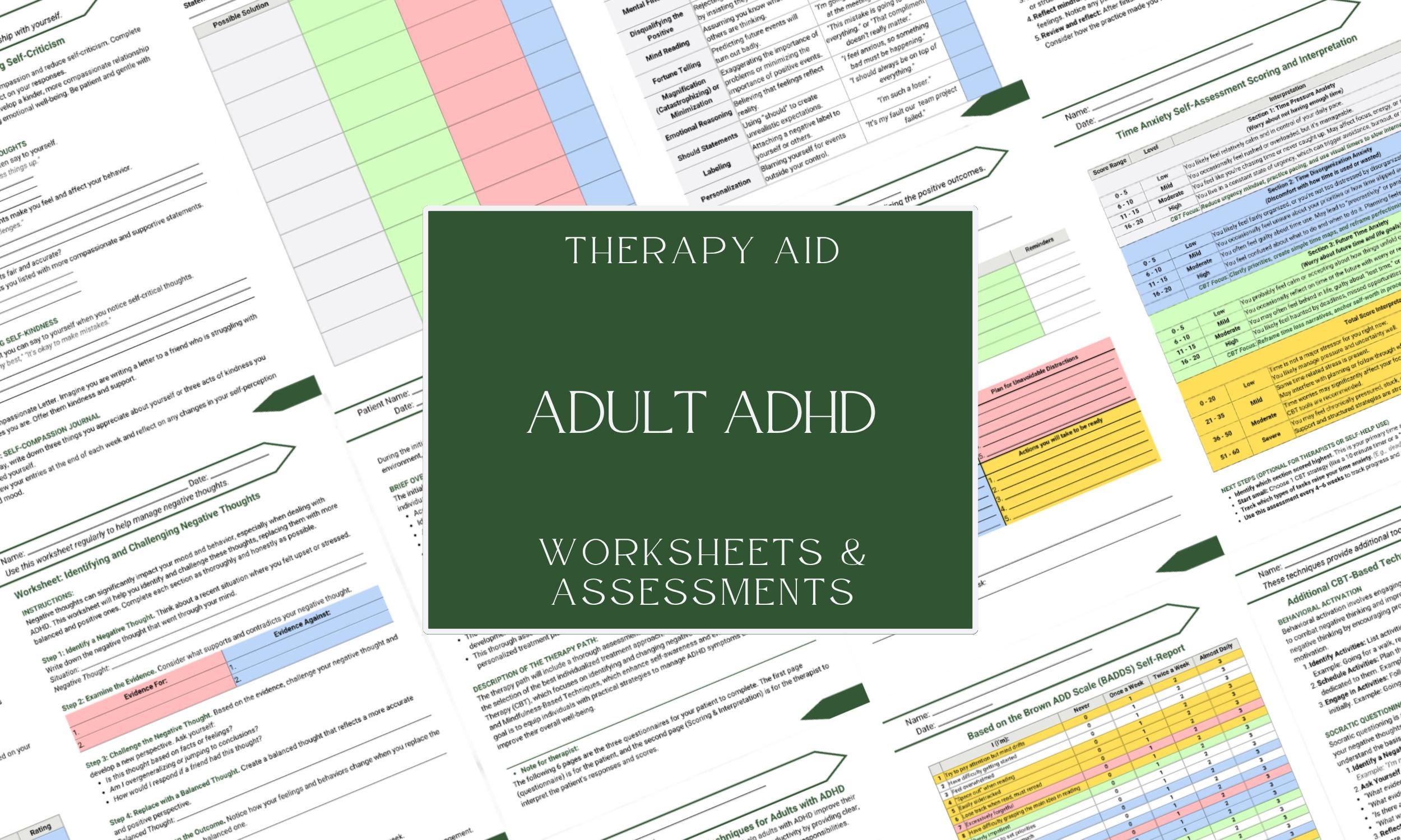 Adult ADHD Therapy Aid • Worksheets, Assessments, and Tools • Instant Download PDF