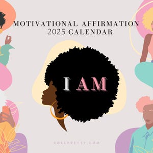 2025 Motivation Affirmation Kalender Planer- Positive weibliche Feministin- Gesichtslose Kunst- Selbsthilfe-Afroamerikaner Schwarz