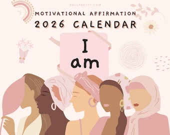 2026 Motivational Affirmation Calendar Planner- Positive Female Feminist - Faceless Art - Self-Help