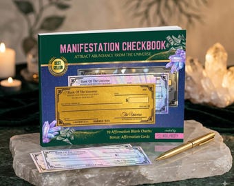 Libreta de cheques y tarjetas de afirmaciones para la manifestación del dinero / Ley de la atracción / Planificador de abundancia / Complemento para el tablero de visión