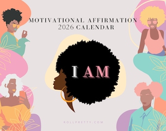 2026 Motivational Affirmation Calendar Planner- Positive Female Feminist - Faceless Art - Self-Help African American Black