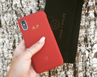Genuine leather iPhone XR phone case personalised with any initials or name | iPhone XR phone cover