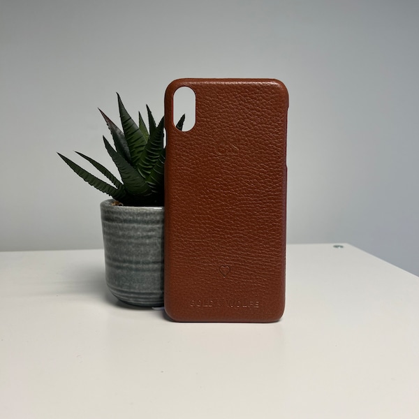 iPhone X/XS echt lederen hoesje gepersonaliseerd met initialen of naam | iPhone X-| iPhone Xs