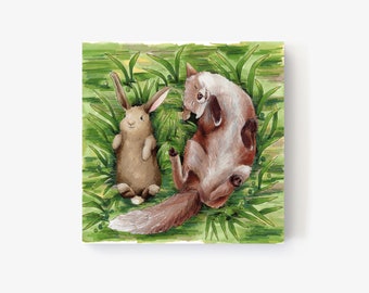 Bunny and Fox Illustration Print | 8"x8" Unframed Art Print | Art for Kids
