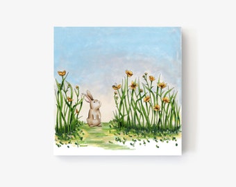 Bunny and Bee Illustration Print | 8"x8" Unframed Art Print | Art for Kids