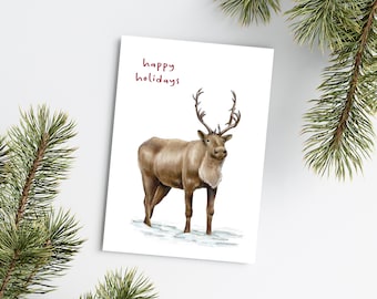 Holiday Reindeer Greeting Card | 5"x7" Happy Holidays Card | Reindeer Holiday Card | Reindeer Illustration | Holiday Greetings