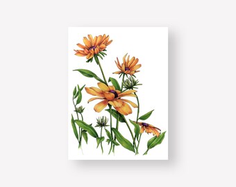 Yellow Flower Botanical Illustration Print | 9x12 Unframed Art Print