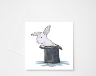 Magic Bunny Greeting Card | Square Folded Card | Animal Art Card | Hand-Drawn Print Greeting Card