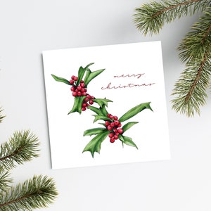 Holly Berries Christmas Card | Holly Berries Botanical Illustration | Merry Christmas Card