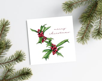 Holly Berries Christmas Card | Holly Berries Botanical Illustration | Merry Christmas Card