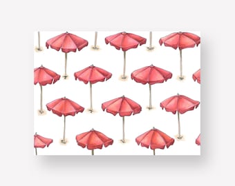 Beach Umbrellas Pattern Illustration | 7x5 Unframed Art Print | Coastal Beach Postcard Art | Flat Greeting Card