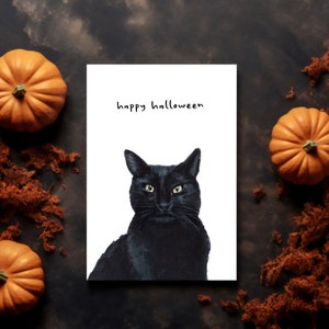 Halloween Black Cat Greeting Card | 5x7 Happy Halloween Card | Illustrated Black Cat Card | Halloween Greetings