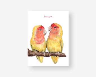 Bird Love Art Print | Cute Love You Art | Printable Art | Digital Art File in Three Sizes | Valentine, Birthday, Anniversary Art or Card