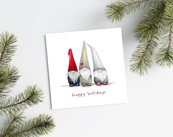 Holiday Gnomes Greeting Card | 5.5" x 5.5" Happy Holidays Card | Illustrated Card | Scandinavian Gnomes Card