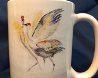 Watercolor Sandhill Cranes Ceramic 15 ounce mug