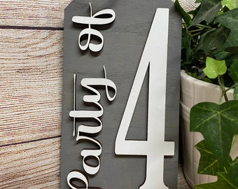 Laser Cut 5"x10" Family Party of, Wood Tag Sign with a Farmhouse Look, Collage Wall Decor, Gray Wall Tag, Party Of 4, Party Of 5, Party Of 3