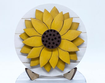 Sunflower Tiered Tray Sign, Mini Shiplap Sunflower Tray Sign, Sunflower Tiered Tray Decor, 4” Round Tiered Tray Sign with Sunflower