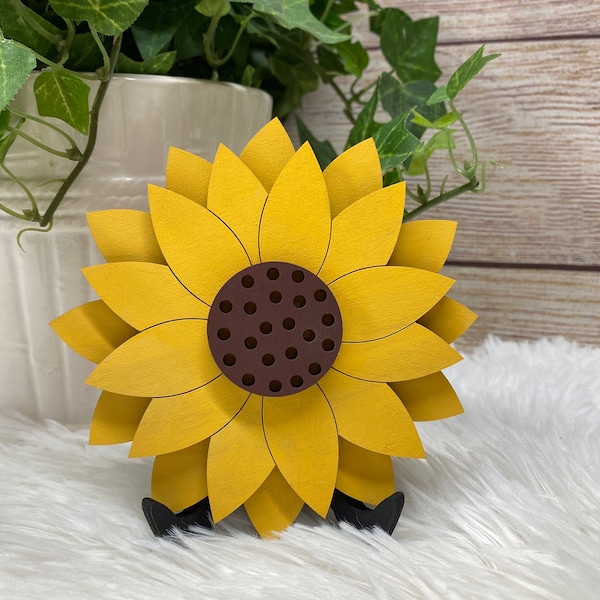 Sunflower Tiered Tray Sign, Wood Sunflower Sign, Sunflower Tiered Tray Decor, 4.5” Round Tiered Tray Sunflower 3D Wood Sunflower