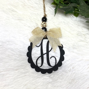 Monogram Car Charm: Birch Wood Initial Rear View Mirror Tassel