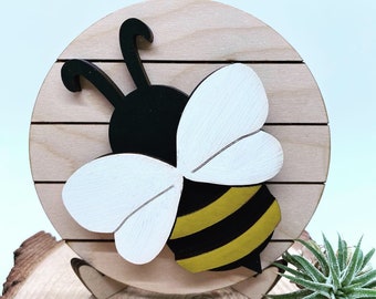 Bee Tiered Tray Sign, Mini Shiplap Bee Tray Sign, Spring Tiered Tray Decor, 4” Round Tiered Tray Sign with Bee