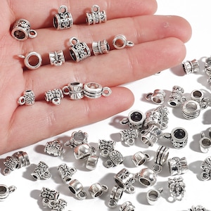 Antique Tube Bail Beads - 20pcs - Tube Charms - Barrel Tube Spacer Bead - Antique Silver Round Connector