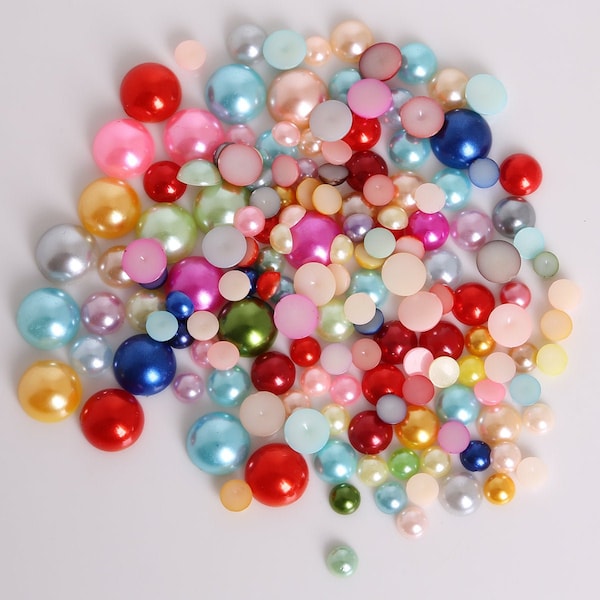 12 SIZES Assorted Flatback Half Round Pearls for Embellishments - Mixed Pearls - 1.5mm 2mm 2.5mm 3mm 4mm 5mm 6mm 7mm 8mm 10mm 12mm 14mm