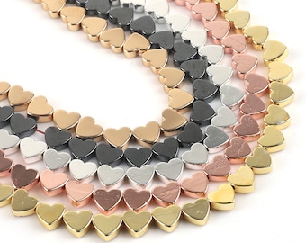 67 pcs Heart Shaped Hematite Bead Strand, 18K 14K Gold, Rose Gold, Black, Silver