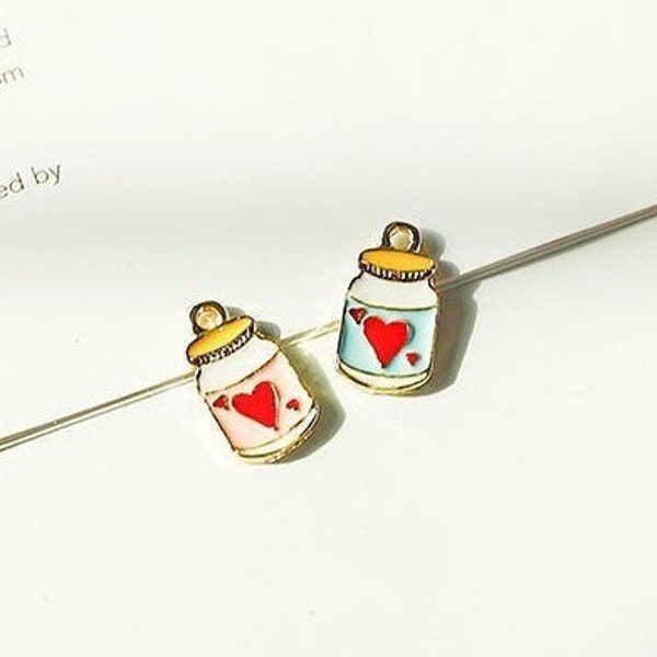 6pcs Heart Jar Charms, Heart Jar Enamel Charm, Heart Jar Pendant, Heart Jar Earrings, Heart Jar Necklace, 9x16mm