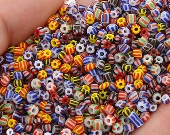 3mm Striped Glass Beads in 10 Colors - 1mm Hole Size - 650 Pieces - Striped Beads - Watermelon Beads - Rainbow Stripe Beads - Christmas Bead