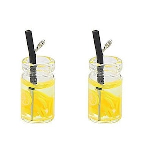 18x10mm Mini Glass Wishing Bottle Charms Beads Lemon Resin Polymer Clay - Miniature Fruit Jar Lemon - 1.5mm Hole - 6 Pieces