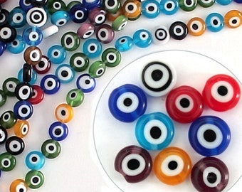 Assorted Evil Eye Beads - 6mm 8mm Flat Round Evil Eye Beads - Lampwork Glass Beads - Evil Eye Jewelry