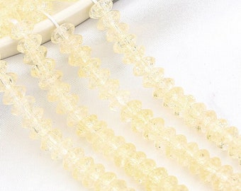Yellow Faceted Glass Crystal Rondelle Briolette Spacer Beads 6mm 8mm - Glass Rondelle Beads - Faceted Briolettes - 1mm Hole