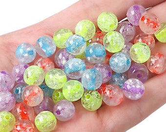 10mm 12mm Acrylic Crackle Beads - Cracked Beads - Moon Crackle Bead - Blue Red Pink Purple White Green - 2mm Hole Size - 10 Pieces