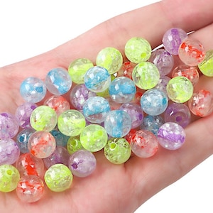 10mm 12mm Acrylic Crackle Beads - Cracked Beads - Moon Crackle Bead - Blue Red Pink Purple White Green - 2mm Hole Size - 10 Pieces