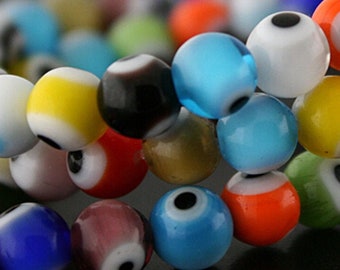 Assortiti Evil Eye Design Lampwork Perline 6mm 8mm 10mm - Mix Glass Beads Full Strand
