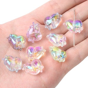 20x14mm AB Cuore Perline con Stelle - Aurora Borealis Cuore Charms - Gioielli Cuore - Blu Chiaro Verde Rosa Viola Arcobaleno - Foro 2mm - 10 Pz