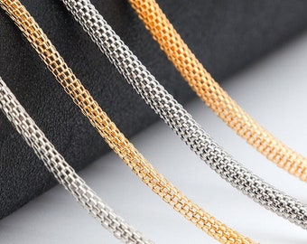 3.2mm 4.2mm Round Mesh Chain in Gold and Silver Mesh Snake Chain Net Chain Necklace Jewelry Making DIY Findings 2 Meters
