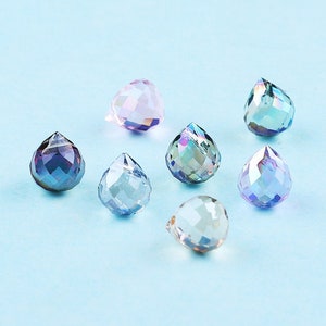 9x8mm AB Teardrop Glass Crystal Beads in 10 Colors - 1mm Hole - 10 Pieces - Glass Beads - Aurora Borealis Crystals - Clear Pink Blue Green