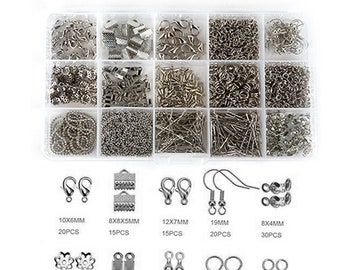 Jewelry Findings Set, Jewelry Making Kit, Lobster Clasps, Jump Rings,  Ribbon Ends, Ribbon Clamp Crimps, Chains 