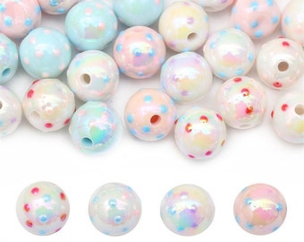 16mm Acrylic Oil Painted Polka Dot Beads - Dotted Beads - Polka Dot Jewelry - Pink Blue Red White Purple - 3mm Hole Size - 10 Pieces