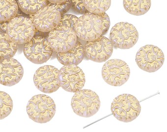 14mm Gold Flat Baroque Beads Acrylic - Vintage Flat Charms - Vintage Beads - Baroque Charm - 1.5mm Hole Size - 25 Pieces per Order