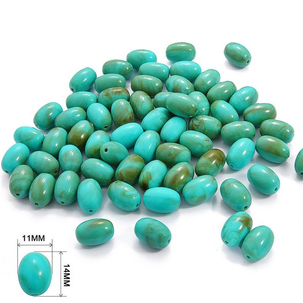 Acrylic Imitation Turquoise Oval Beads 10mm 14mm 20mm - Oval Turquoise Beads - Turquoise Jewelry - Turquoise Necklace - 30 Grams