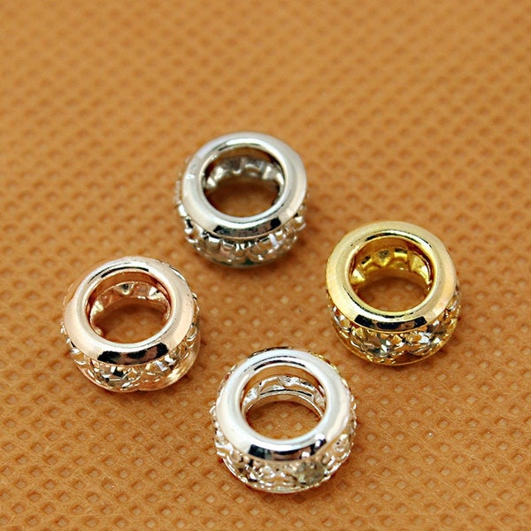 2pcs - 5x10mm Rhinestone Rondelle Beads-Crystal Rhinestone White/Silver/Rose Gold/Gold Spacer Beads