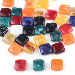 Perla quadrata irregolare di colore misto 20x20mm - Foro 2mm - Perle quadrate acriliche - Perle irregolari arcobaleno - Perle di marmo - 10 pezzi