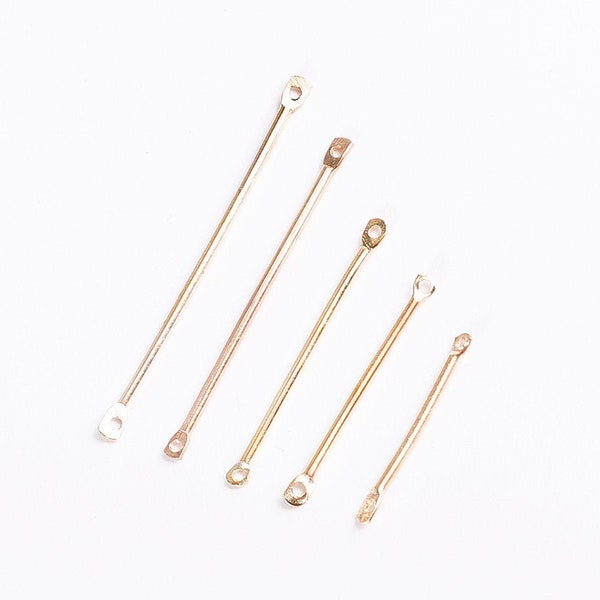 50 Pcs Gold Bar Charms - 20/25/30/35/40mm - Jauge Latérale Stick Link Connector Round Long Link Findings - 0.8mm Hole Size