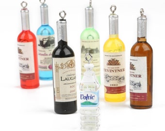 Wine Bottle with Glasses Silver Charm Pendant C1345 10 PCS