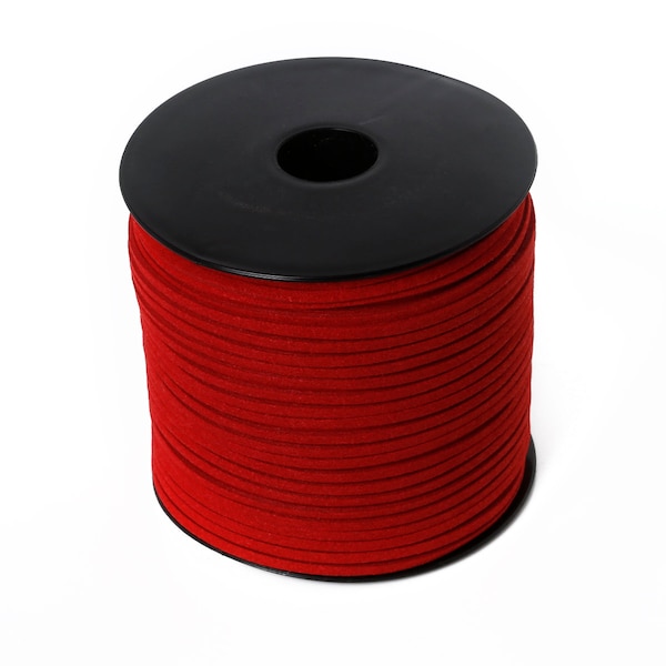 Cordon rouge coréen en faux daim plat - 100 yards 2.8mm - Cordon en cuir de velours plat - Bracelet Collier Corde Fabrication de corde Artisanat Cordon