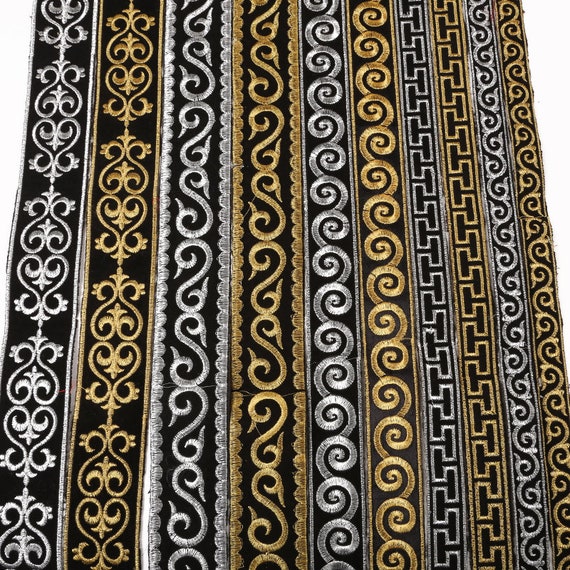 Black Gold Ribbon Greek Key Pattern Ribbon - Black & Gold Woven Dobby ...