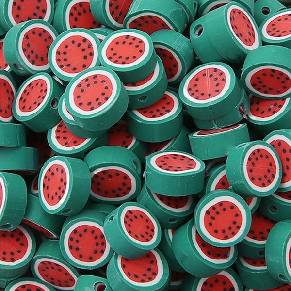 10mm Wassermelonen Polymer Clay Perlen 30 Stück - 1,5mm Loch - Obstperlen Flatback Polymer Beads - Kinderperlen Kinderperlen DIY Zubehör