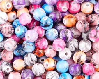 Perles Galaxy marbrées mixtes 8mm 10mm 12mm - Perles de marbre arc-en-ciel acrylique - Perles Galaxy - Perles Galaxy rondes - Perles de couleur assorties